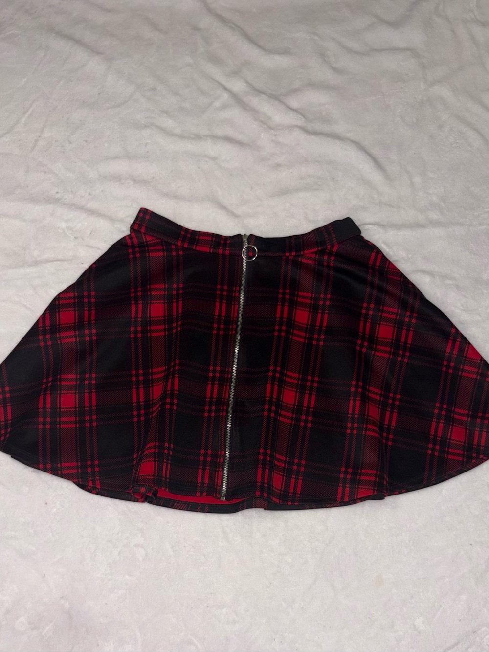 Hot Topic Red & Black Plaid Skater Skirt with Front Zip
